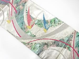 アンティーク　鳥に草花模様織出し袋帯（材料）